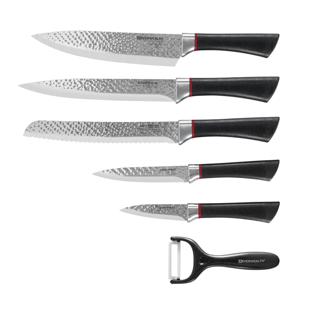 New-Arrival 6PCS veitsi Set Musta muovinen kahva ruostumattomasta teräksestä keittiöveitsi Set lahjapakkauksella 