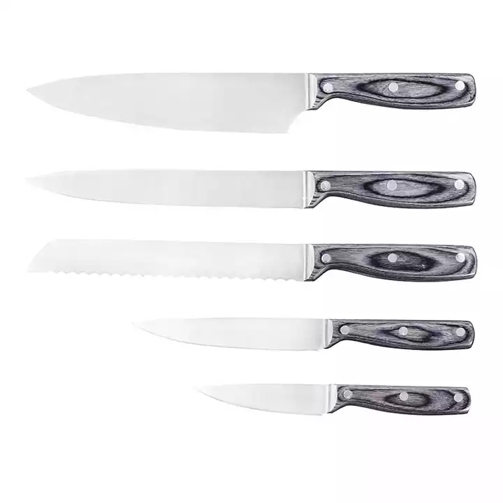 Korkea standardi ruostumattomasta teräksestä valmistettu veitsi Chef Knife Utility Knife Set Pakka puukahvalla 