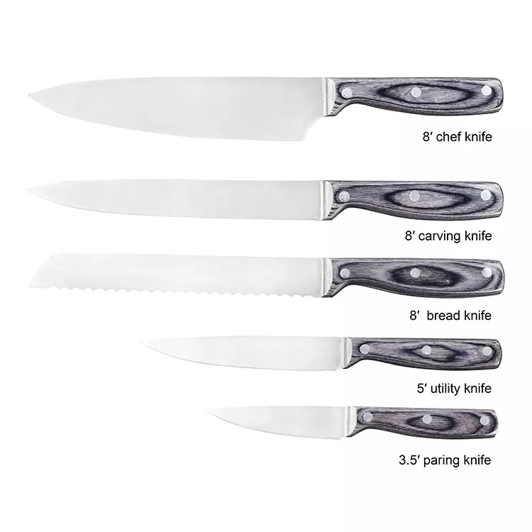 Korkea standardi ruostumattomasta teräksestä valmistettu veitsi Chef Knife Utility Knife Set Pakka puukahvalla 